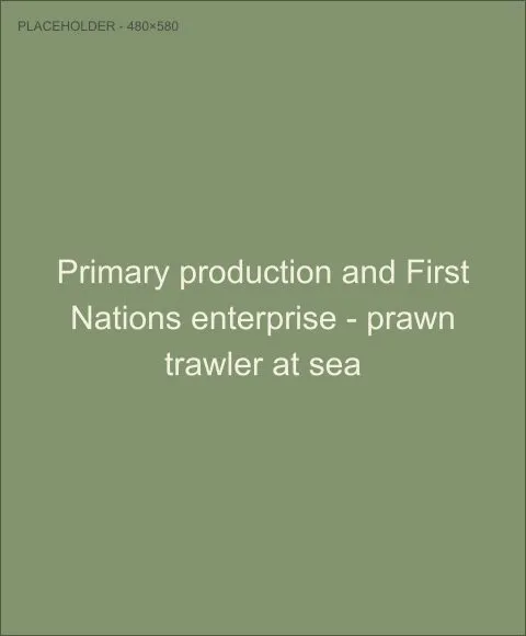 Prawn trawler at sea, representing the primary production and First Nations enterprise sector